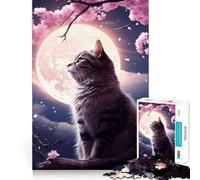 Puzzle da 1000 pezzi con gatto e fiori di ciliegio,stile giapponese,con bordi ben definiti,gioco cognitivo,divertente e rilassante,regalo di Natale (38x52cm)