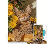Puzzle da 1000 pezzi con gatto e fiori gialli,taglio preciso,gioco creativo per la mente,momento di relax,regalo di compleanno,hobby (38x52cm)