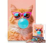 Puzzle da 1000 pezzi con gatto e gomma da masticare per adolescenti, attività rilassante per il benessere mentale, incastro perfetto, regalo adorabile (50x75cm)