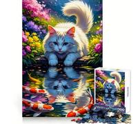 Puzzle da 1000 pezzi con gatto e koi riflessi in uno stagno, ideale per adolescenti Un passatempo rilassante che stimola la mente Bordi uniformi Un regalo memorabile (50x75cm)