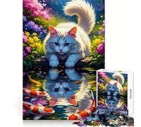 Puzzle da 1000 pezzi con gatto e koi riflessi in uno stagno, ideale per adolescenti Un'esperienza stimolante e rilassante, con tagli uniformi e un tocco di classe Perfetto per Natale (38x26cm)