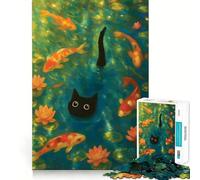 Puzzle da 1000 pezzi con gatto e laghetto di koi,disegno dai bordi perfetti,gioco cognitivo divertente,gioco lento,divertente,decorazione artistica natalizia (50x75cm)
