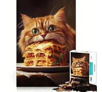 Puzzle da 1000 pezzi con gatto e lasagne,decorazione con taglio preciso,gioco per la mente,regalo,gioco rilassante,attività per compleanno (38x52cm)