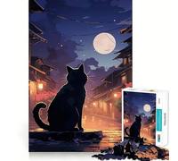 Puzzle da 1000 pezzi con gatto e luna,stile giapponese,taglio premium,gioco per lo sviluppo della mente,divertimento e pace,regalo di compleanno (38x52cm)