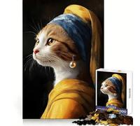 Puzzle da 1000 pezzi con gatto e orecchino di perla per adolescenti,stimolante per la mente,ideale per il tempo libero e come evadere dalla realtà Perfetto per le vacanze (38x26cm)