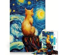 Puzzle da 1000 pezzi con gatto e orologio,tema Notte stellata,taglio premium,gioco creativo per la mente,momento di pace e divertimento,decorazione natalizia da parete (38x26cm)