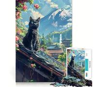 Puzzle da 1000 pezzi con gatto e paesaggio del Monte Fuji per adulti Giocattolo creativo per la casa Divertimento assicurato Taglio fine Regalo di Babbo Natale (38x26cm)