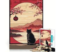 Puzzle da 1000 pezzi con gatto e paesaggio giapponese,pezzi ben definiti,gioco cognitivo per lo sviluppo delle capacità cognitive,ideale per momenti di relax e divertimento,perfetto