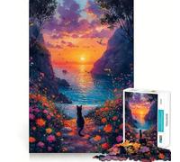 Puzzle da 1000 pezzi con gatto e paesaggio onirico,bordi lisci,gioco divertente e stimolante,ideale per momenti di relax e come regalo di compleanno (38x52cm)