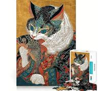 Puzzle da 1000 pezzi con gatto e pesce in stile Ukiyo-e,taglio preciso,gioco creativo per la mente,momento di relax,regalo di compleanno,hobby (38x52cm)