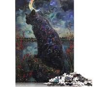 Puzzle da 1000 pezzi con gatto e pietre preziose al chiaro di luna, difficoltà per adulti, rafforza le relazioni tra i membri della famiglia, 1000 pezzi (38x26 cm)