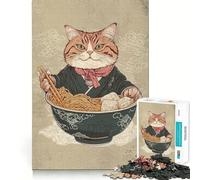 Puzzle da 1000 pezzi con gatto e ramen,Giappone,bordi lisci,gioco creativo,giocattolo per momenti di relax,regalo di compleanno divertente (50x75cm)