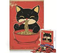 Puzzle da 1000 pezzi con gatto e ramen per adolescenti Il puzzle migliora la memoria, è comodo e rilassante, con incastri precisi Regalo festivo (38x52cm)