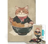 Puzzle da 1000 pezzi con gatto e ramen,tema Giappone,taglio preciso,arte creativa,gioco per la mente,momento di relax,regalo di compleanno,hobby (38x52cm)