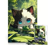Puzzle da 1000 pezzi con gatto e rana in bianco e nero per adolescenti, per allenamento della memoria, evasione rilassante, taglio perfetto, regalo invernale (38x52cm)