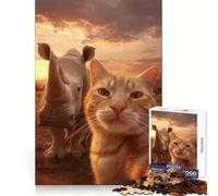 Puzzle da 1000 pezzi con gatto e rinoceronte che si scattano un selfie al tramonto, ideale per adolescenti Una sfida stimolante e rilassante Un'ottima idea regalo (38x26cm)