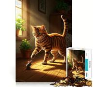 Puzzle da 1000 pezzi con gatto e topo a strisce per interni, per adulti e ragazzi, gioco mentale rilassante, taglio di alta qualità, regalo sentito 38x26cm