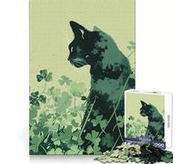 Puzzle da 1000 pezzi con gatto e trifoglio per il giorno di San Patrizio,ideale per adolescenti,per allenare la memoria,per un momento di svago rilassante,con taglio perfetto e un bel regalo (50x75cm)