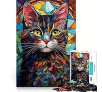 Puzzle da 1000 pezzi con gatto e vetrata artistica,taglio preciso,puzzle logico,gioco di svago,divertimento,decorazione natalizia da parete (38x52cm)