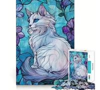 Puzzle da 1000 pezzi con gatto,fiori e vetrata artistica,incastro perfetto,gioco di sfida per la mente,divertimento per il tempo libero,regalo di compleanno (38x52cm)
