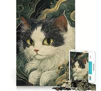 Puzzle da 1000 pezzi con gatto giapponese in bianco e nero,bordo perfetto,gioco intelligente,sfida,divertimento,gioco lento,regalo di compleanno (38x26cm)
