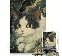Puzzle da 1000 pezzi con gatto giapponese in bianco e nero per adolescenti, favorisce la concentrazione, aiuta a calmarsi e a distrarsi, offre un'esperienza memorabile (50x75cm)