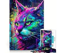 Puzzle da 1000 pezzi con gatto graffiti al neon per adolescenti, rompicapo divertente per il tempo libero, arte da assemblare e da collezione (38x52cm)