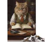 Puzzle da 1000 pezzi con gatto grasso, libro di lettura, carino, difficoltà alta, giochi educativi, giocattoli, regali di Natale, 1000 pezzi (38x26 cm)
