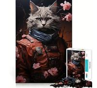 Puzzle da 1000 pezzi con gatto guerriero e fiori,ideale per adulti,per stimolare la memoria e il cervello Taglio laser per un incastro perfetto alleviare lo stress (38x26cm)