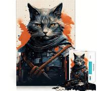 Puzzle da 1000 pezzi con gatto guerriero giapponese,incastro perfetto,sfida artistica e mentale,gioco divertente per il tempo libero,regalo di compleanno (38x26cm)