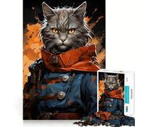 Puzzle da 1000 pezzi con gatto guerriero,gioco creativo per sviluppare le capacità di abilità,incastro perfetto,nessun pezzo si stacca,attività per rafforzare il legame tra persone care (50x75cm)