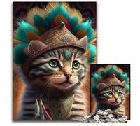 Puzzle da 1000 pezzi con gatto guerriero indiano, ideale per adulti, perfetto per il divertimento in famiglia, giochi di società, bomboniere per feste di compleanno, 50x75CM/19,68x29,52 pollici.