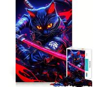 Puzzle da 1000 pezzi con gatto guerriero samurai del Bengala e katana rossa, ideale per adolescenti Gioco di logica e svago, con bordi lisci e di alta qualità (38x52cm)