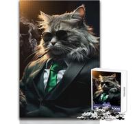 Puzzle da 1000 pezzi con gatto in abito da mafia per adolescenti, gioco divertente per lo sviluppo cognitivo, regalo speciale per una celebrazione premurosa, dimensioni 38x26cm