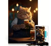 Puzzle da 1000 pezzi con gatto in giacca e cravatta che tiene in mano una birra,perfetto per stimolare la mente,ideale per il relax e come decorazione natalizia da parete (50x75cm)