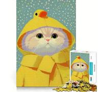 Puzzle da 1000 pezzi con gatto in impermeabile giallo e anatra,ritratto con bordi ben definiti,gioco cognitivo,divertente e facile da usare,regalo di Natale (50x75cm)