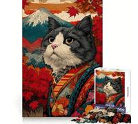 Puzzle da 1000 pezzi con gatto in kimono e monte Fuji per adulti, ideale per l'allenamento mentale, una fuga rilassante, un'uniforme da tagliare, un regalo perfetto per le vacanze (38x52cm)