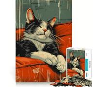 Puzzle da 1000 pezzi con gatto in smoking in stile retrò che dorme, per adulti, ideale per rafforzare la memoria, alleviare lo stress e creare una sorpresa di compleanno (50x75cm)