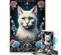 Puzzle da 1000 pezzi con gatto in stile gotico e rockabilly,bordi sottili,gioco di abilità e relax,regalo di Natale (50x75cm)