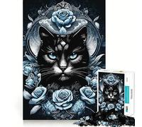 Puzzle da 1000 pezzi con gatto in stile gotico e rockabilly,bordi sottili,gioco di abilità e relax,regalo di Natale (50x75cm)