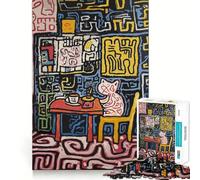 Puzzle da 1000 pezzi con gatto in stile Pop Art in un bar, ideale per adolescenti Puzzle facile da costruire, per il tempo libero Taglio preciso Regalo perfetto per Babbo Natale (38x26cm)