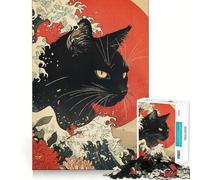 Puzzle da 1000 pezzi con gatto in stile Ukiyo-e,disegno dettagliato,gioco di costruzione,ideale per momenti di relax e divertimento per compleanni (50x75cm)