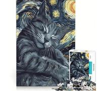 Puzzle da 1000 pezzi con gatto in una notte stellata, giocattolo educativo, stimolante da completare, compleanno e Natale 38x52cm