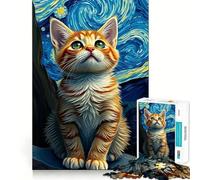 Puzzle da 1000 pezzi con gatto in una notte stellata,incastro perfetto,gioco artistico e stimolante per la mente,ideale per il tempo libero e come regalo di compleanno (50x75cm)