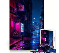 Puzzle da 1000 pezzi con gatto in una strada bagnata al neon e distributore automatico di immagini urbane, ideale per l'allenamento mentale, una fuga rilassante, con taglio uniforme, per le vacanze