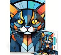 Puzzle da 1000 pezzi con gatto in vetro colorato per adolescenti, gioco stimolante per la mente, momento di relax, opera d'arte dal taglio preciso 50x75cm