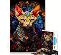 Puzzle da 1000 pezzi con gatto in vetro colorato per ragazzi, stimolante per la mente, ideale per il tempo libero, con bordi precisi e un regalo originale 50x75cm