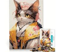 Puzzle da 1000 pezzi con gatto,kimono e geisha,Giappone,perfetto per stimolare la mente,ideale per il relax e come decorazione natalizia da parete (50x75cm)