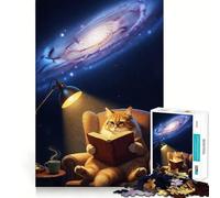 Puzzle da 1000 pezzi con gatto,libro sotto la galassia,bordo ordinato,decorazione,gioco cognitivo,giocattolo divertente e facile da usare,regalo di Natale (50x75cm)