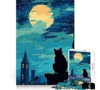 Puzzle da 1000 pezzi con gatto, luna e Giappone per adolescenti, ideale per il benessere mentale, il tempo libero e il divertimento Perfetto per creare un bel puzzle, (50x75cm)